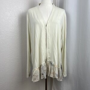 Logo Lori Goldstein Cardigan Womens XL Cream Sheer Ruffle Hem Layered Chic